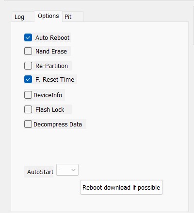 شرح خيارات قسم Options في أداة Samsung Odin