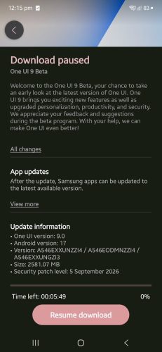 Samsung Galaxy A54 One UI 9 Beta