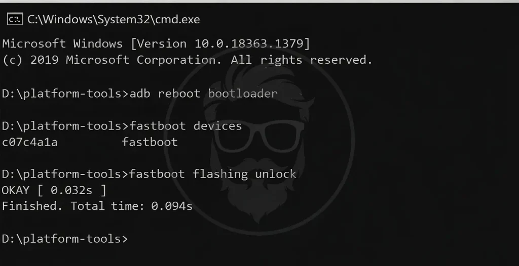 Unlocking Android bootloader through cmd